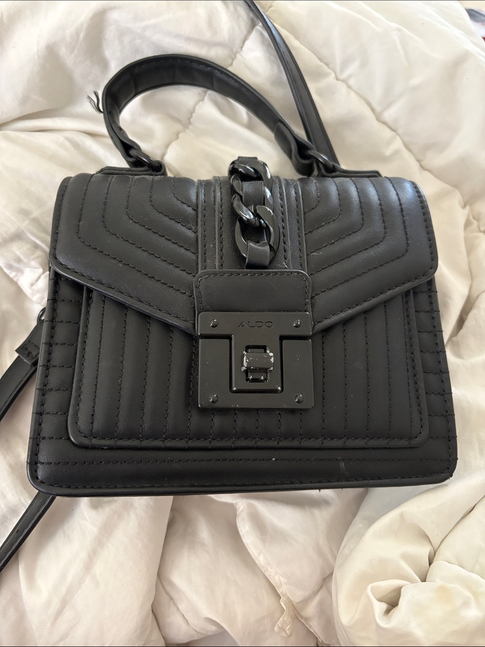 Aldo Black Quilted Top-Handle Satchel